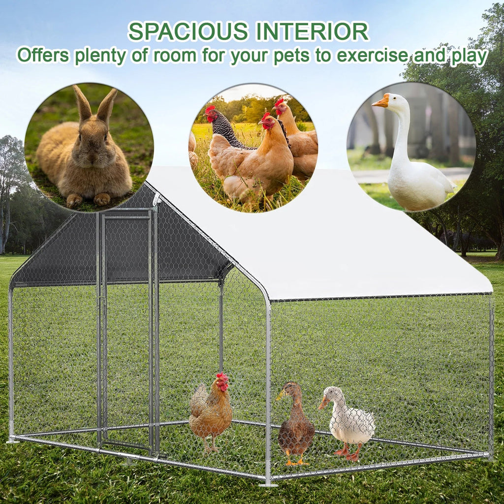 Caulitar Metal Chicken House/Pen 10ft x 10ft With Waterproof Cover - For 6/10 Chickens