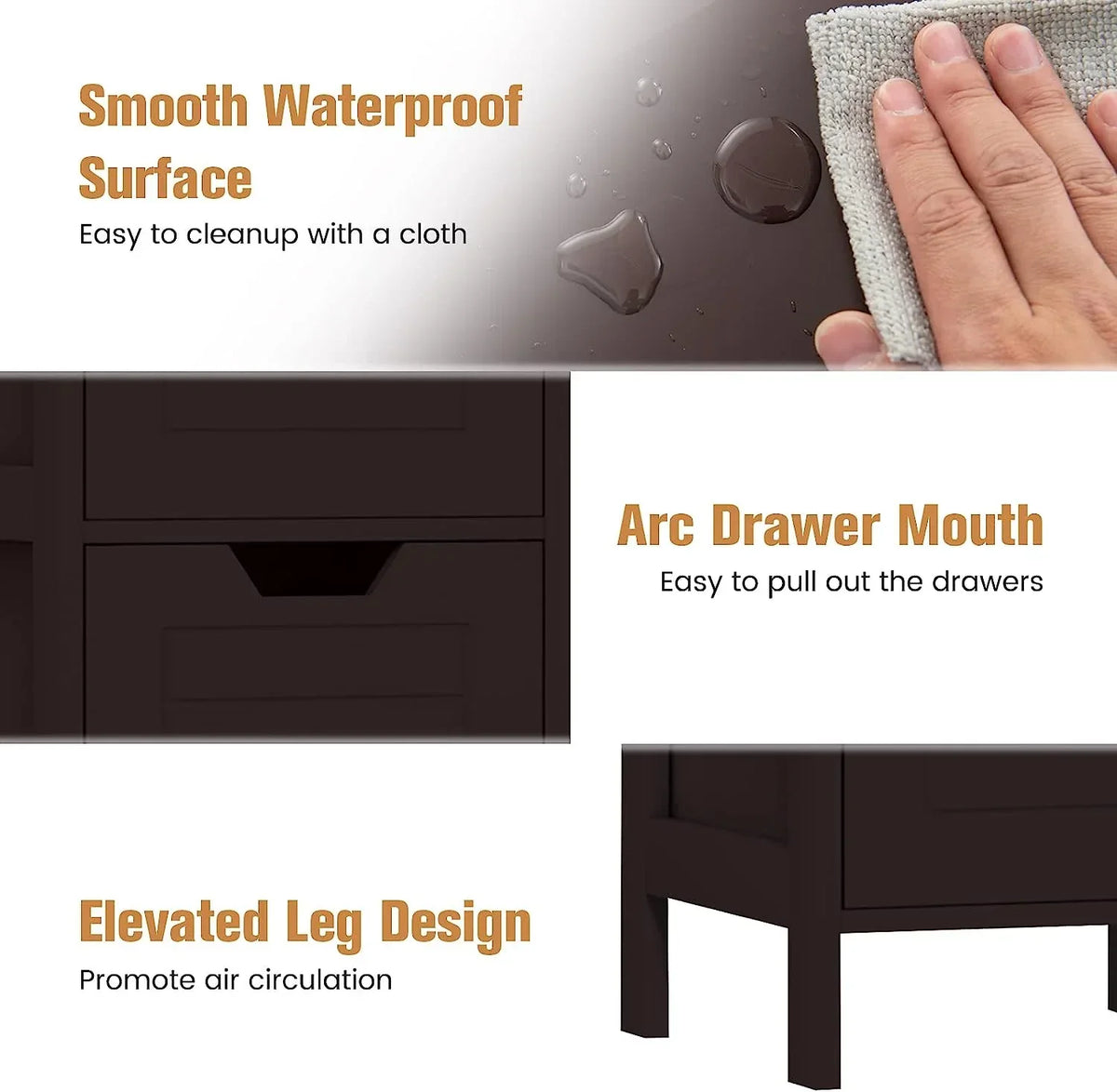 Freestanding Wooden Bathroom Storage Cabinet With 2 Adjustable Drawers - Gray
