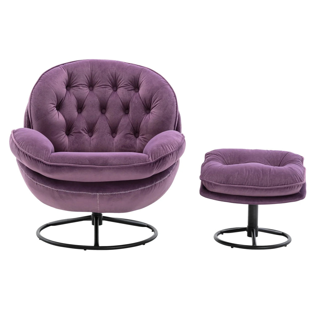 Velvet Swivel Accent Chair With Ottoman Set, Pink, 31.73 x 33.5 x 33.78 Inches