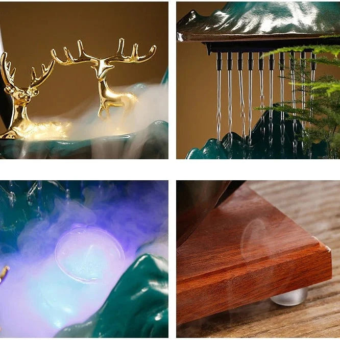 Backflow Incense Holder With LED Lamp And Circulating Water Fountain