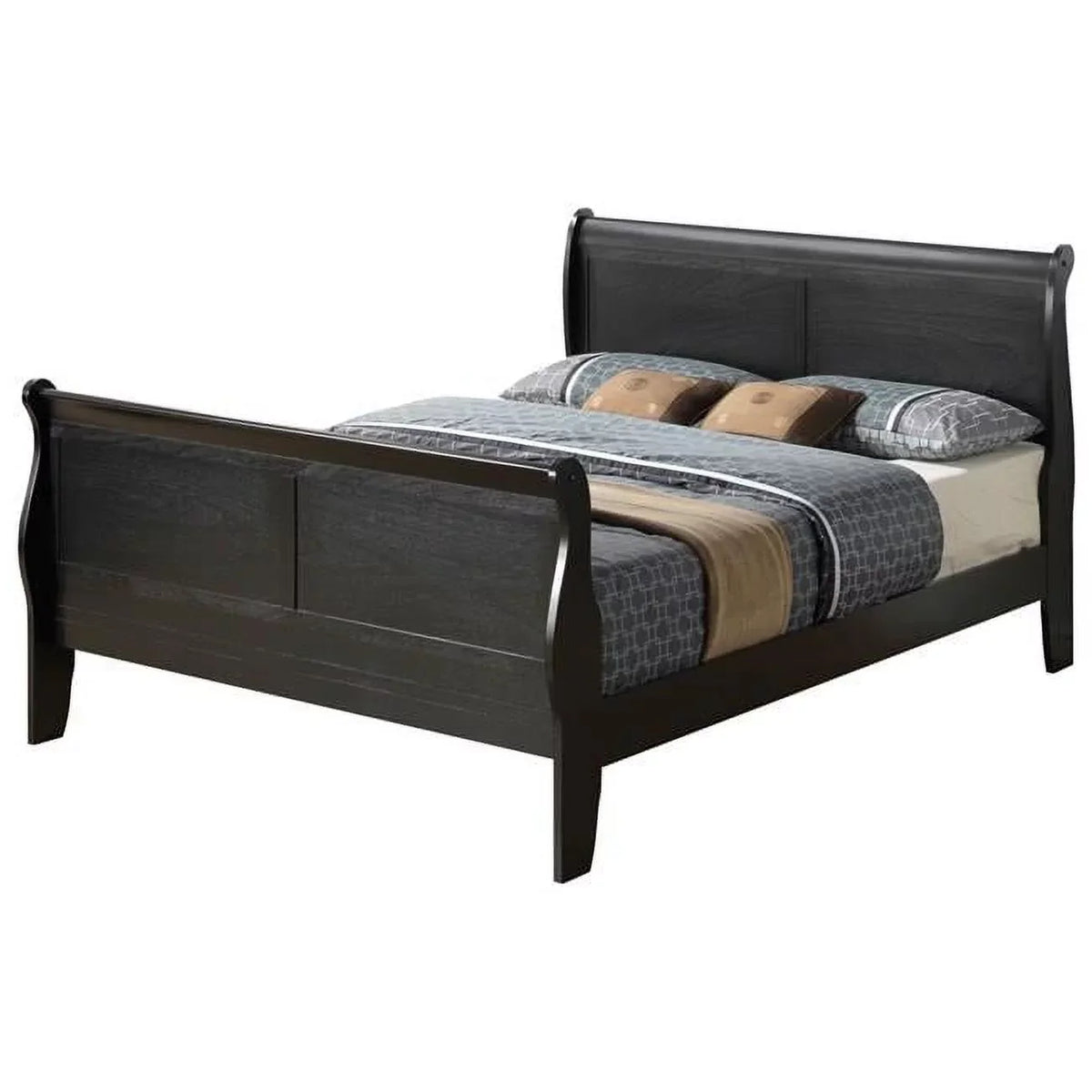 Passion Furniture Louis Philippe Sleigh Wood Bed With High Footboard, Black, King Size - PF-G3150A-KB