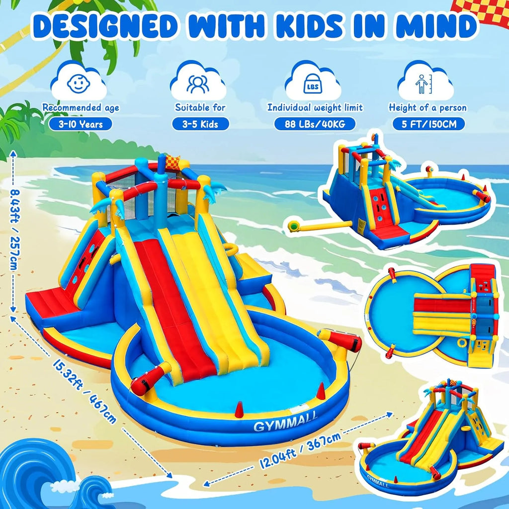Inflatable Water Slide Bounce House With 550 W Blower, 8-In-1, 467 x 367 x 257 cm