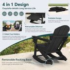 KINGYES Folding Adirondack Rocker Chair Set Of 2 With Footrest And Dual Cup Holders - Black