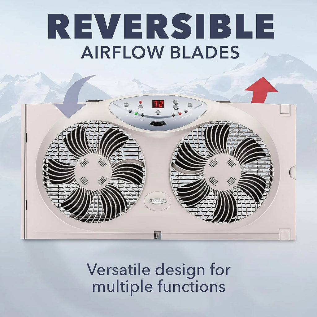 Bionaire Twin Window Fan With Reversible Airflow, 3 Speeds And Remote Control