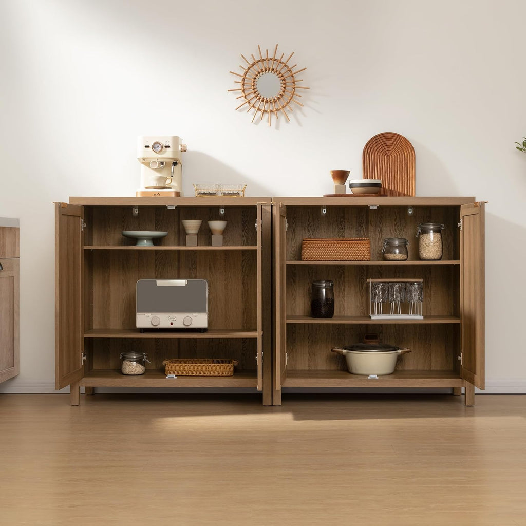SICOTAS Sideboard Buffet Cabinet, 13.9in D x 68.6in W x 35.4in H, Oak, 2 Pcs