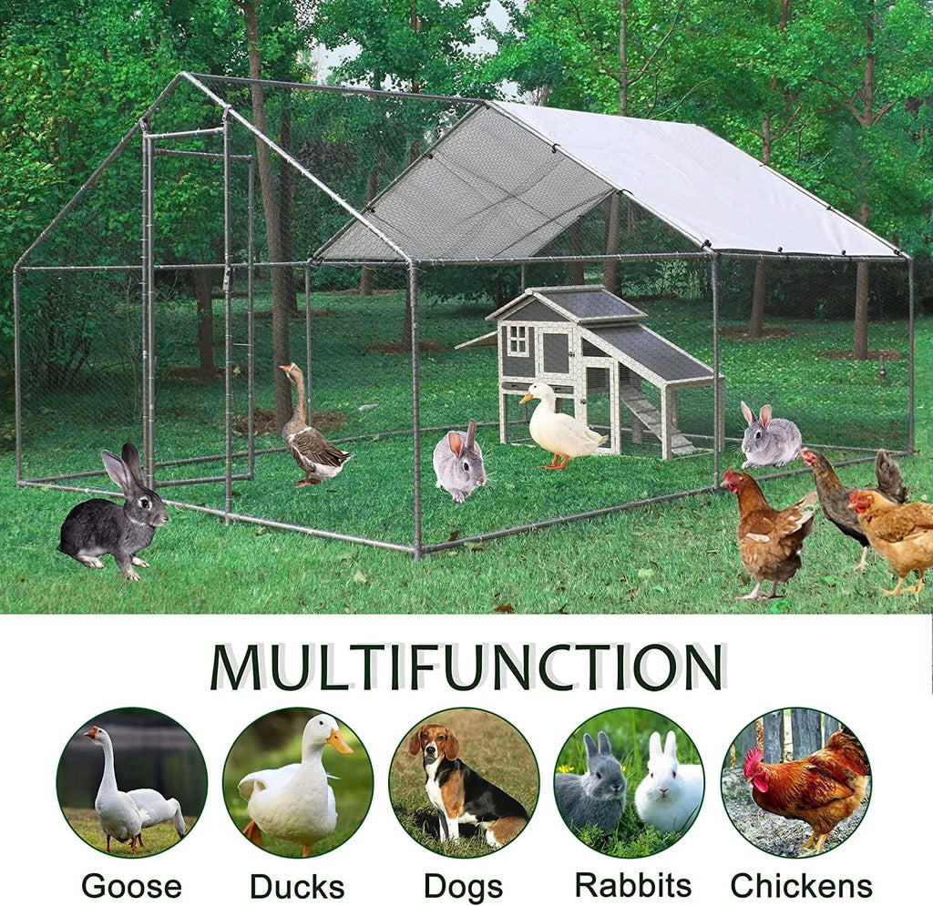 Metal Walk-In Chicken Run Cage With Cover, 10'L X 6.6'W X 6.56'H