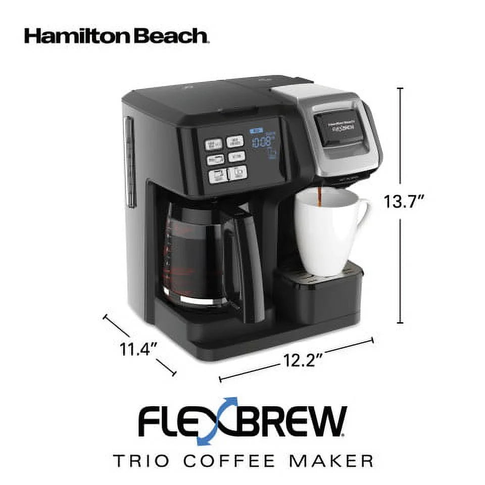 Hamilton Beach FlexBrew Trio Coffee Maker, Single-Serve, Black & Silver, 12-Cup - 49954