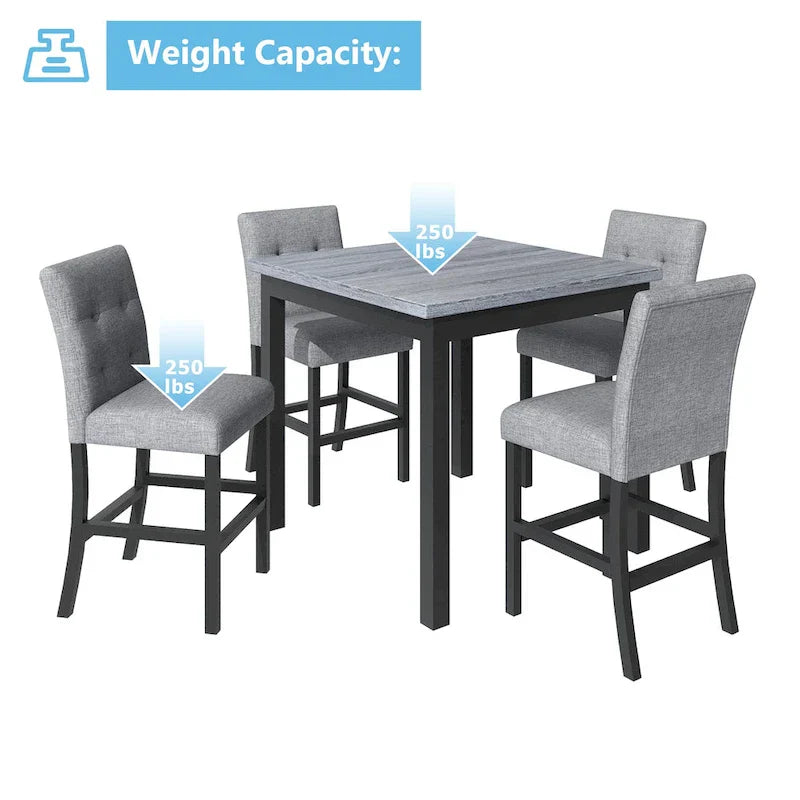 5 Piece Counter Height Wood Dining Set With Rectangle Table And 4 Upholstered High-Back Chairs - 35.4x35.4x36in