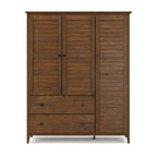 Solid Pine Wood Armoire, 3 Doors, 2 Drawers, 5 Shelves, 73.75 in H x 59.5 in W x 21.5 in D