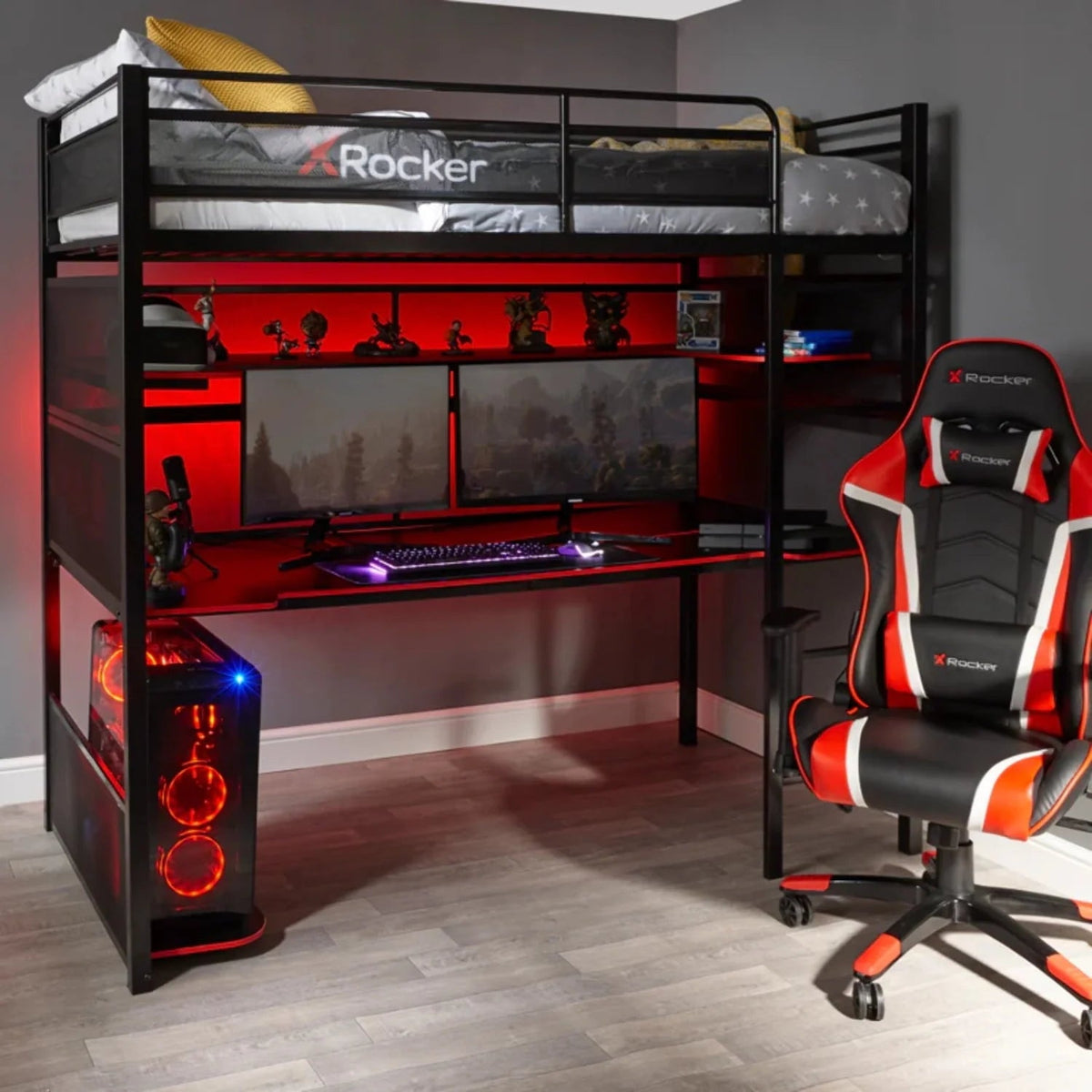 X Rocker Battle Bunk Gaming Bed With Desk, Metal, Twin, Black