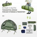 Outsunny Folding Camping Cot Tent Set With Sleeping Bag And Air Mattress, Green, 76in L x 32in W x 41in H - B2-0006