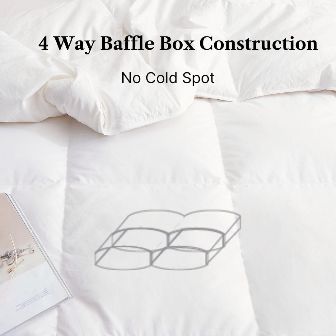 Royal Elite Canadian Down Comforter Queen Size, 88 x 90 inch, 30oz White Down, Cotton Shell