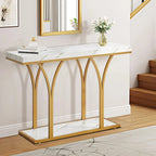 Console Table With Faux Marble MDF Top And Gold Metal Frame