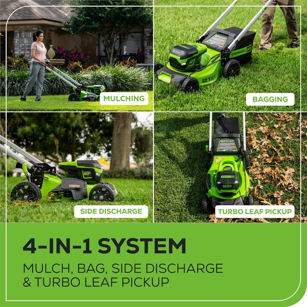 Greenworks Cordless Self-Propelled Lawn Mower, 60V, 21-Inch, 2 x 4.0Ah Batteries, Dual-Port Rapid Charger