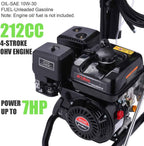 Gas Pressure Washer 4200 PSI 4.0 GPM, 212CC Engine, 5 Nozzles, 25ft Hose, 0.5Gal Soap Tank - 20FT x 1/4 Black
