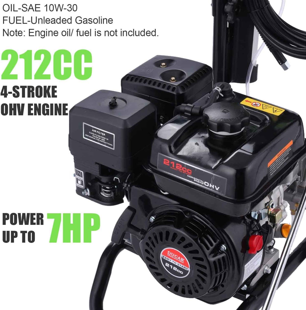 Gas Pressure Washer 4200 PSI 4.0 GPM, 212CC Engine, 5 Nozzles, 25ft Hose, 0.5Gal Soap Tank - 20FT x 1/4 Black