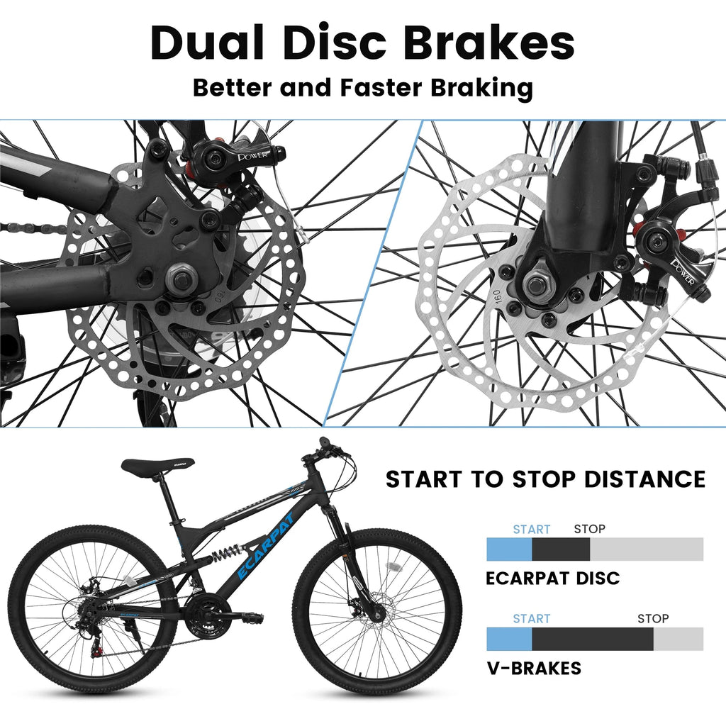 26 Inch Full-Suspension Mountain Bike, 21-Speed, 26x16 Inch Carbon Steel Frame