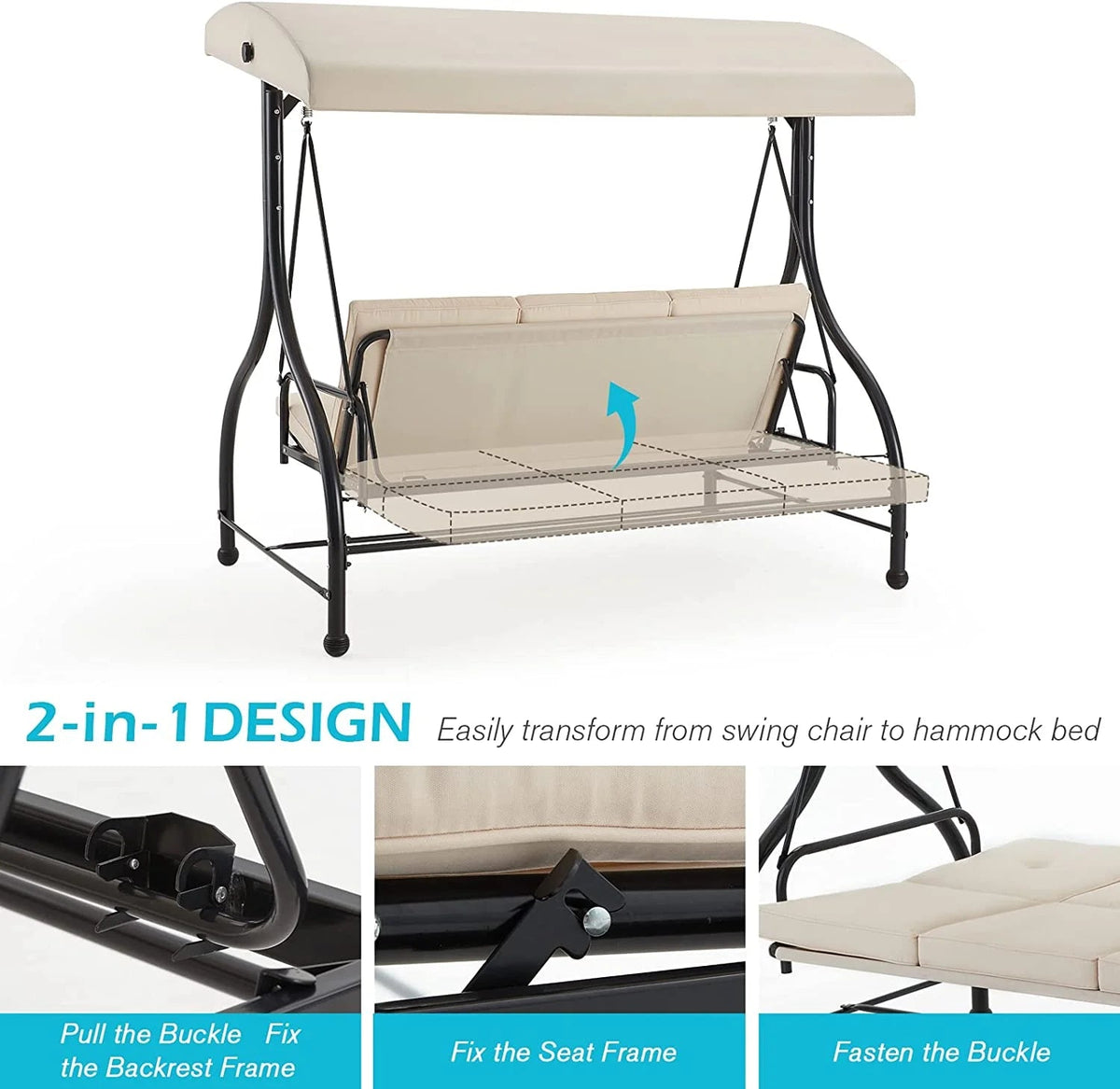AECOJOY 3-Person Steel Canopy Porch Swing Glider Hammock