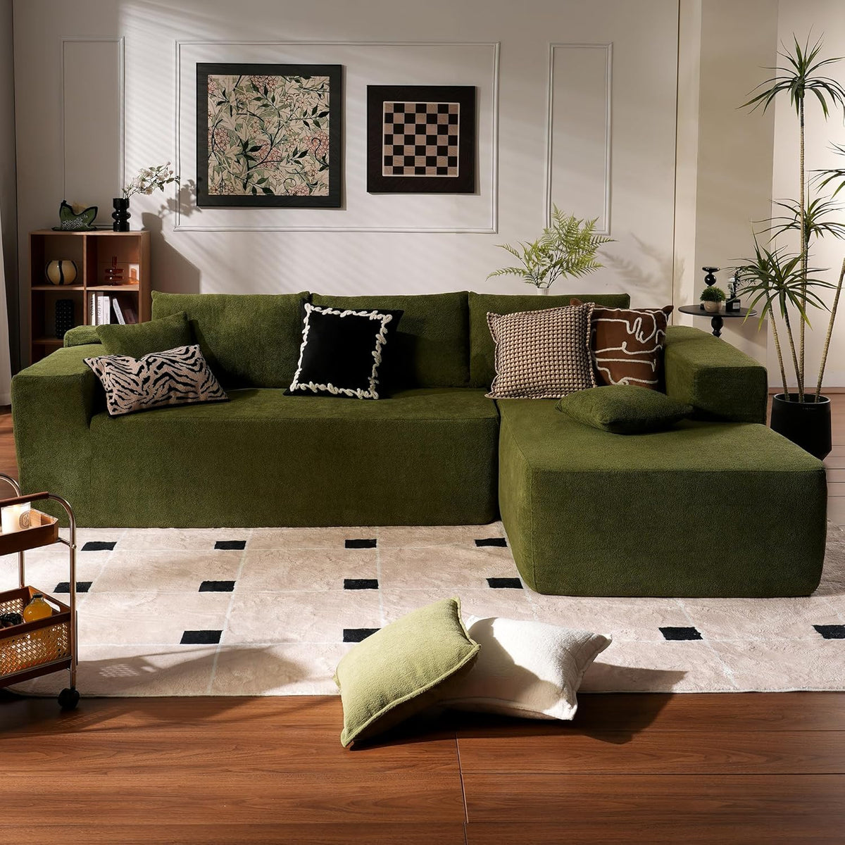 ovios 104in L-Shape Sectional Sofa With Chaise, Grey Plush Corduroy Fabric