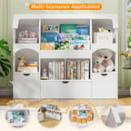 Halitaa Kids Castle Bookshelf With Toy Storage, 3 Drawers, LED Lights, White, 49.2in W x 13.1in D x 40.2in H