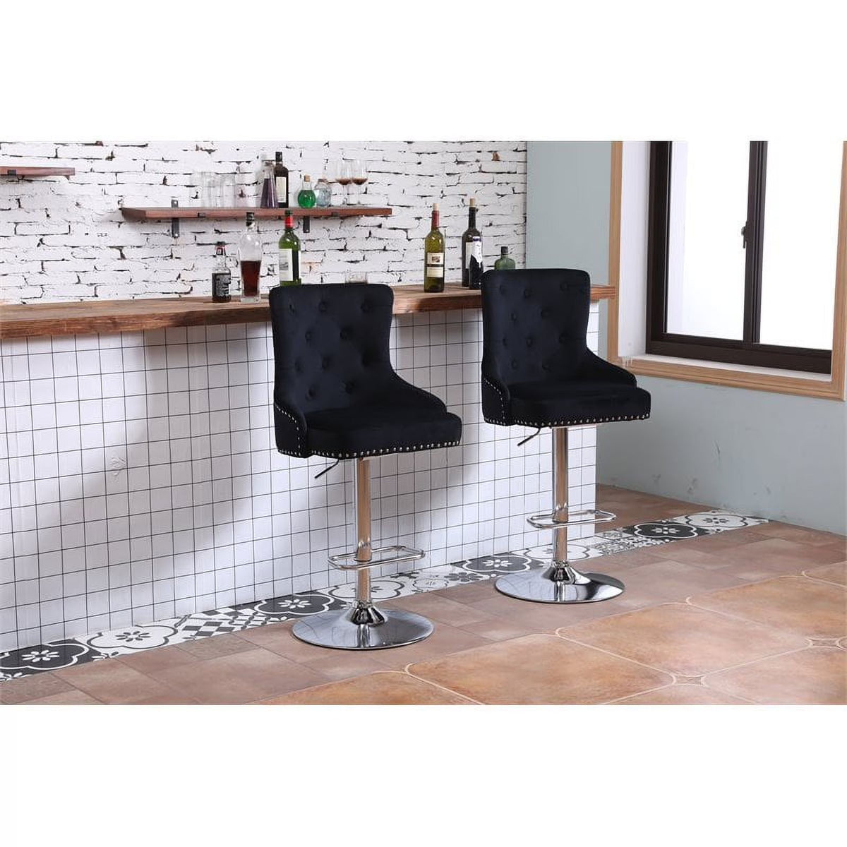 Alexent 2-Piece Swivel Bar Stools, Dark Blue, 43.7-51.6 H, 19.3 W x 18.1 D - Silver Footrest