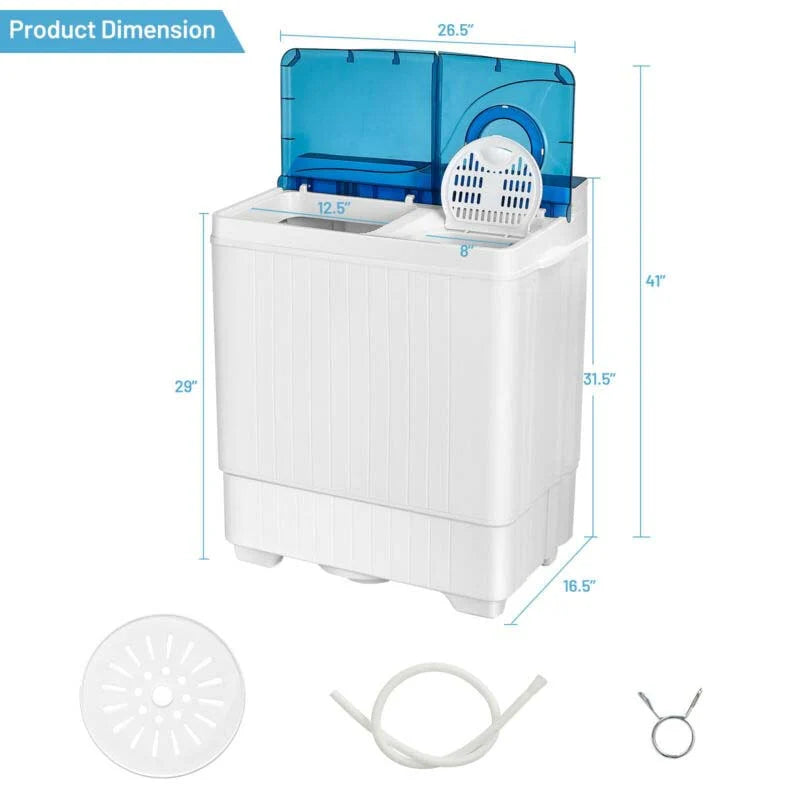 Portable Twin Tub Washer Dryer Combo With Drain Pump, 26 LBS - Blue/Gray
