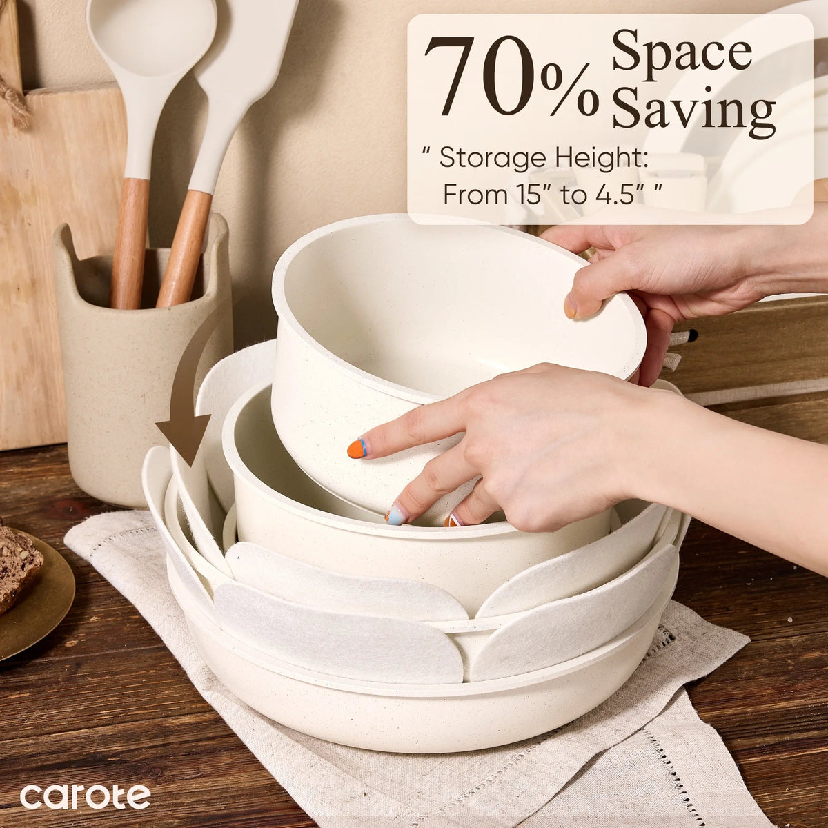 Carote 21 Pcs Nonstick Cookware Set With Detachable Handles, Oven/Dishwasher Safe