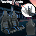 Universal Racing Bucket Seats, Pair With Dual Lock Sliders, Black With Blue PVC Leather, 36.6 x 21.6 x 21.6 in