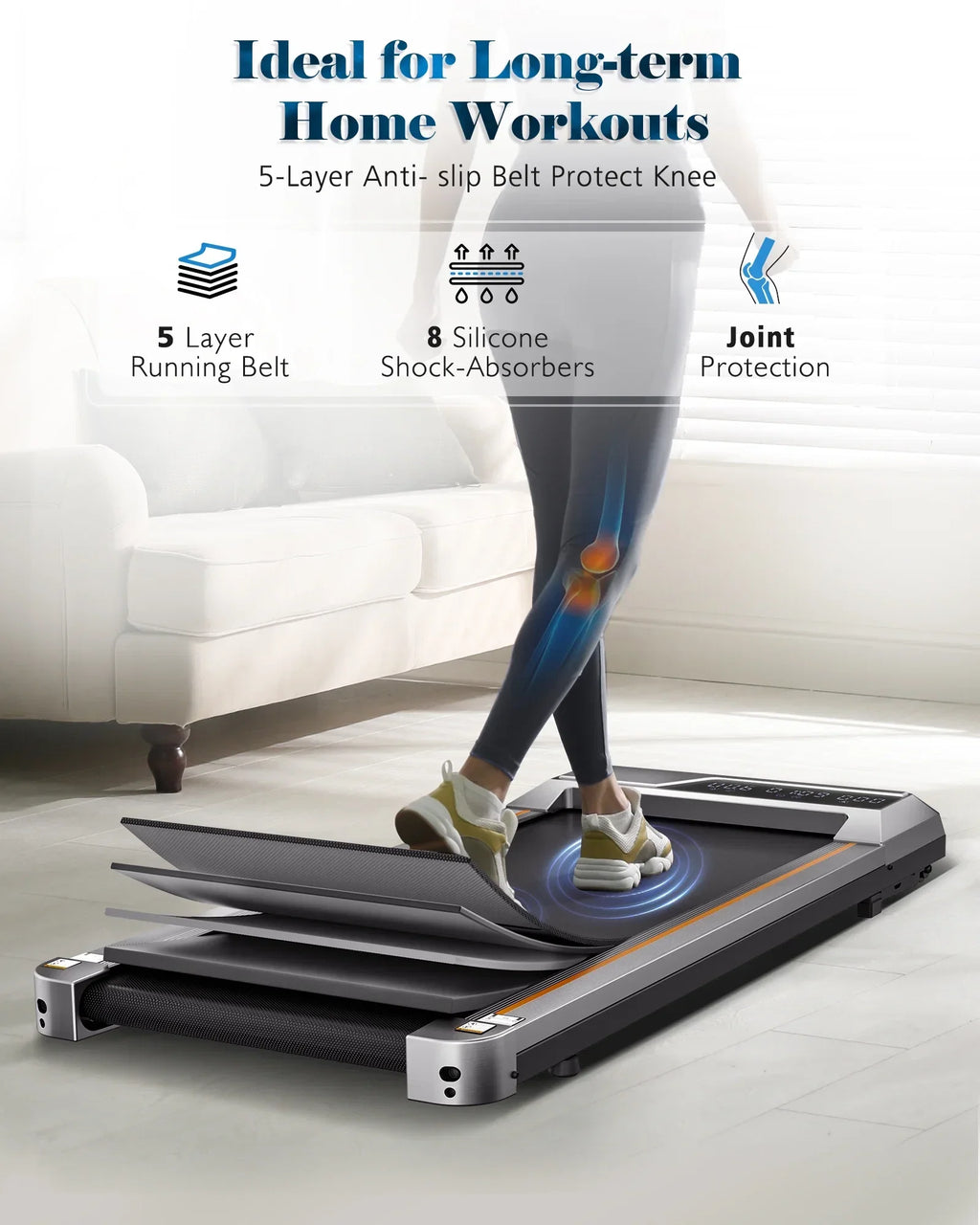 Naipo 2-in-1 Treadmill Walking Pad 2.5HP, 265 lb Capacity - LCD Display
