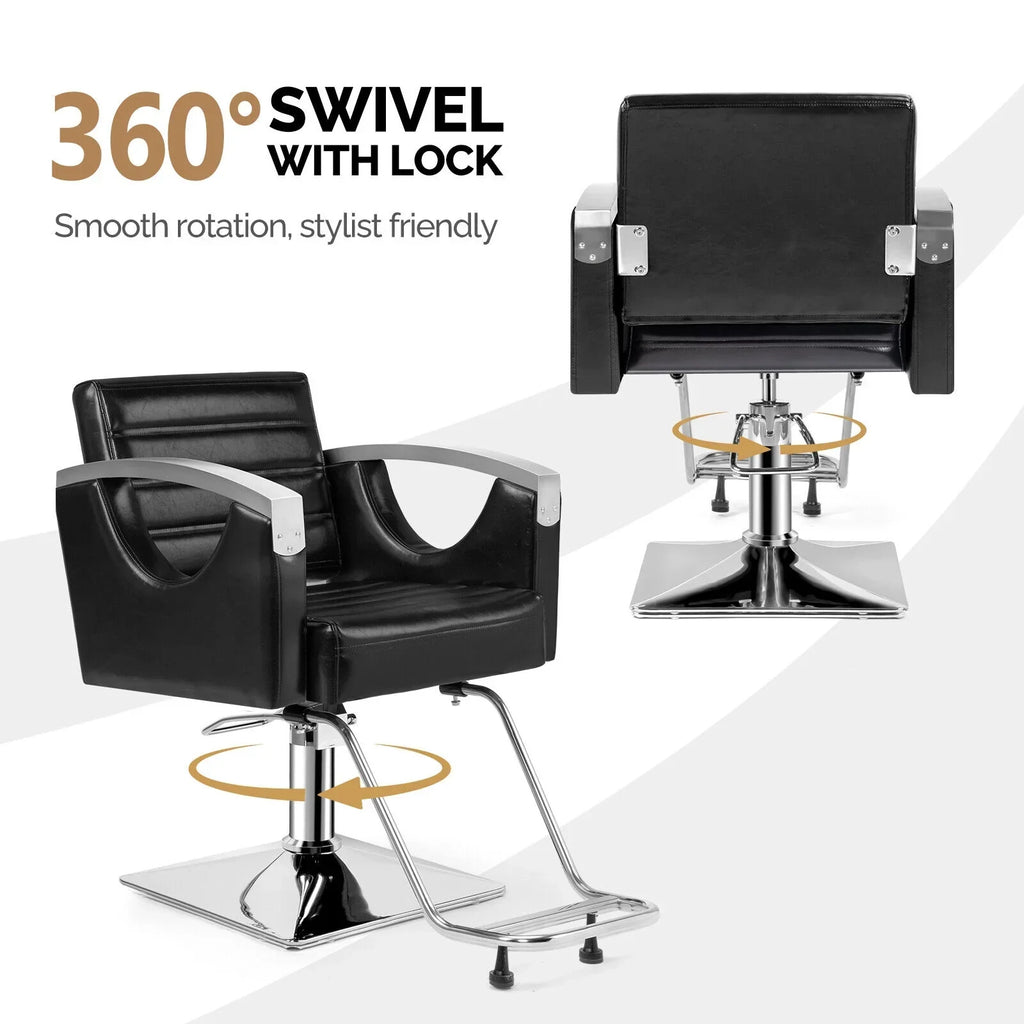OmySalon Hydraulic Barber Chair With Stainless Steel Armrests, Brown Or Black