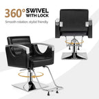 OmySalon Hydraulic Barber Chair With Stainless Steel Armrests, Brown Or Black