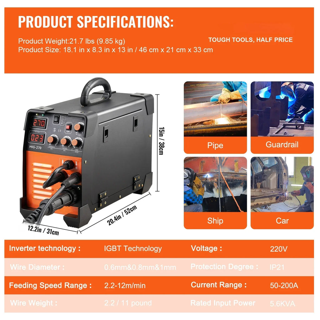BENTISM 270A 110V Flux Core MIG/TIG/MMA 3-in-1 Welder - MIG-270