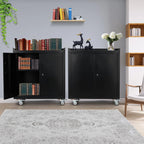 Lockable Metal Garage Storage Cabinet With Wheels, 2 Doors, 34 H X 30.3 L X 18 W - Garage Storage Cabinets