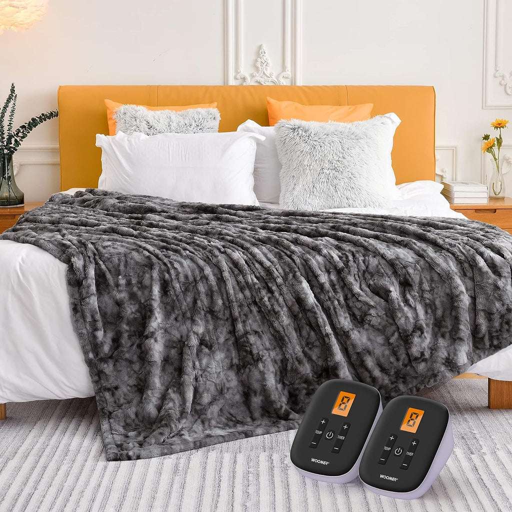 WOOMER Heated Blanket King Size 90 x 100 in Marble Grey