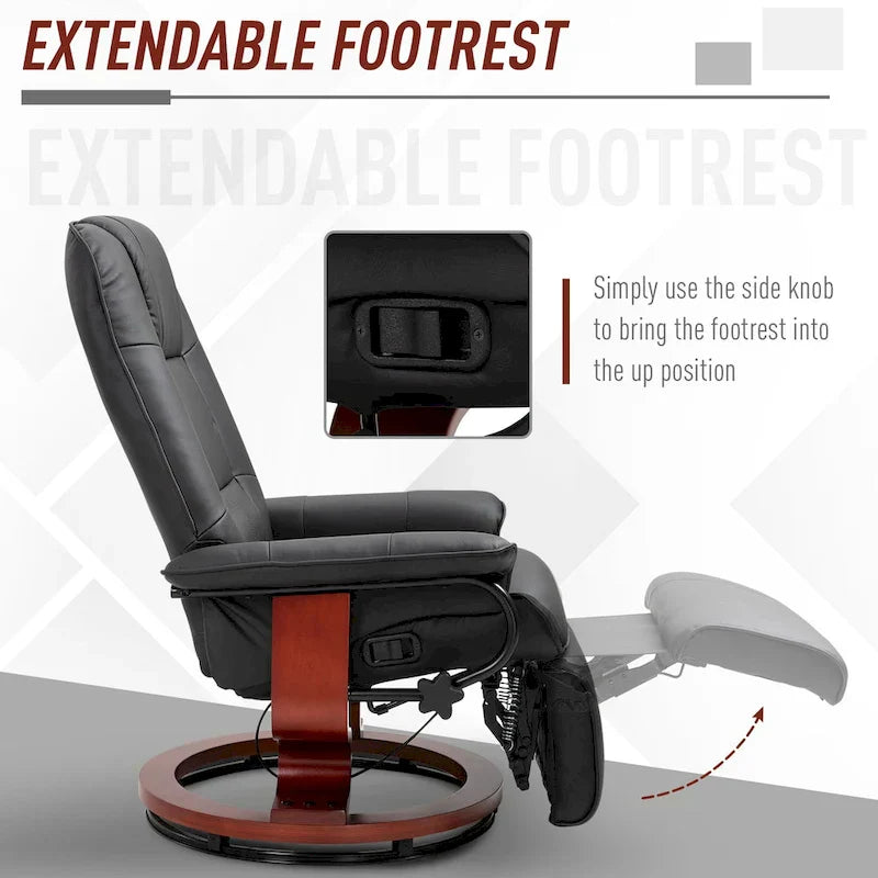 HomCom Faux Leather Manual Swivel Recliner Chair With Extendable Footrest