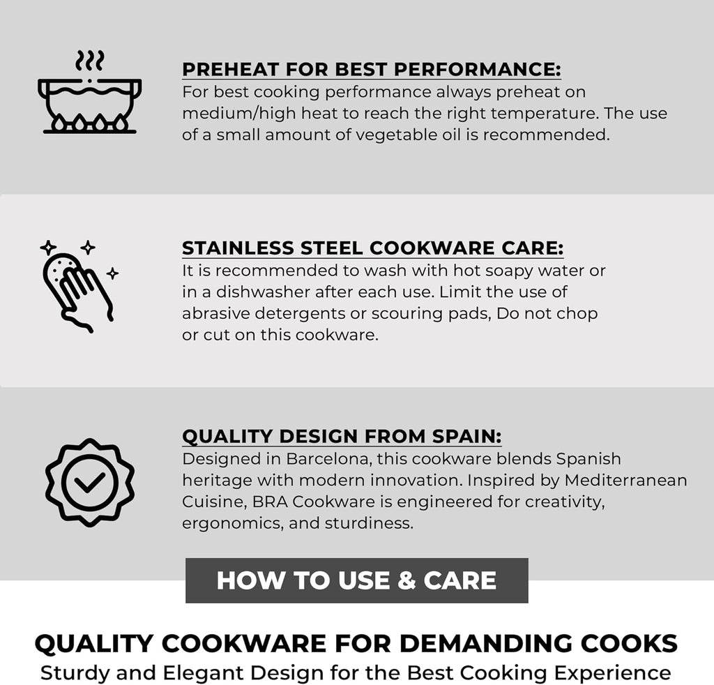 BRA COOKWARE 9-Piece Stainless Steel Cookware Set With Silicone-Coated Handles - Master