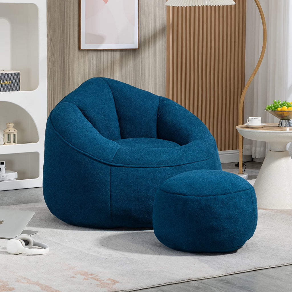 MOONMISS Microfiber Upholstered Round Bean Bag Sofa Chair With Ottoman - Gray
