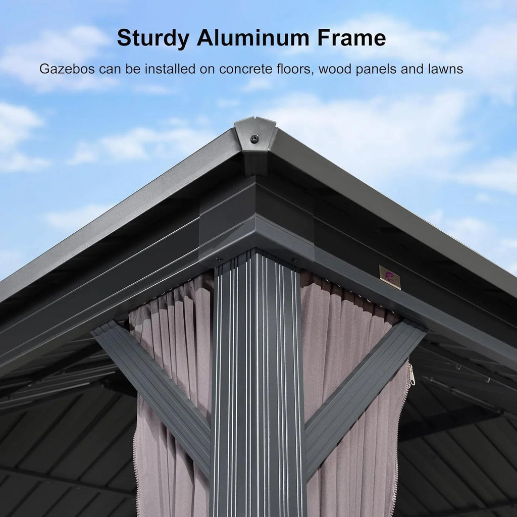 PURPLE LEAF Outdoor Hardtop Gazebo, 8' X 8', Galvanized Steel Double Roof, Aluminum Frame, Grey