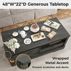 AYFDEGT Farmhouse Coffee Table 48 x 22 inch With Sliding Barn Door And Open Shelves