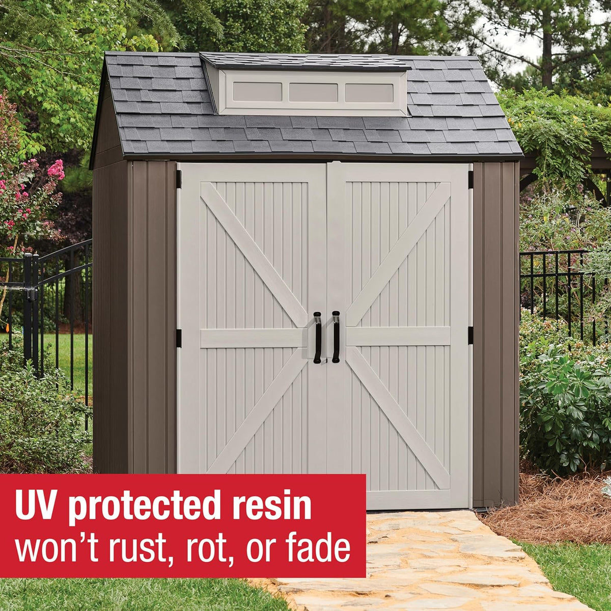 Rubbermaid Resin Outdoor Storage Shed With Floor, 7x7 ft, Gray
