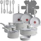 T-Fal Refresh Ceramic 20-Piece Nonstick Cookware Set, Moon Grey