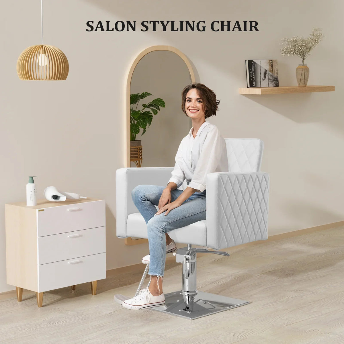 OmySalon Hydraulic Salon Styling Chair, Pink, 330 lbs Capacity