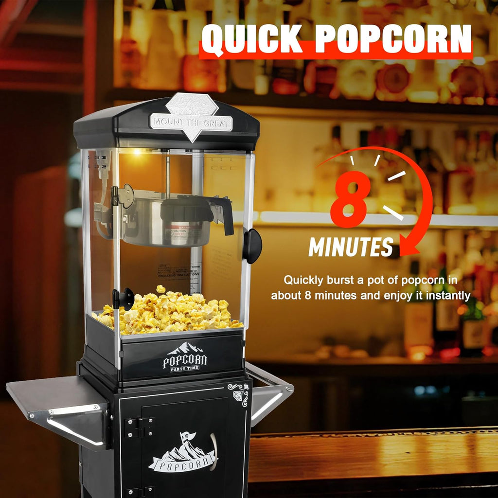 RENDGO Popcorn Maker Machine With Cart, 10 Oz Kettle, 60 Cups, Black