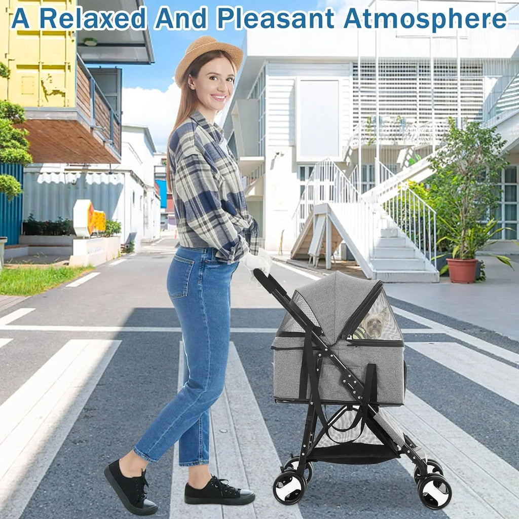 Dkeli 3-in-1 Folding Pet Stroller With Detachable Carrier And Car Seat, 44 Lbs