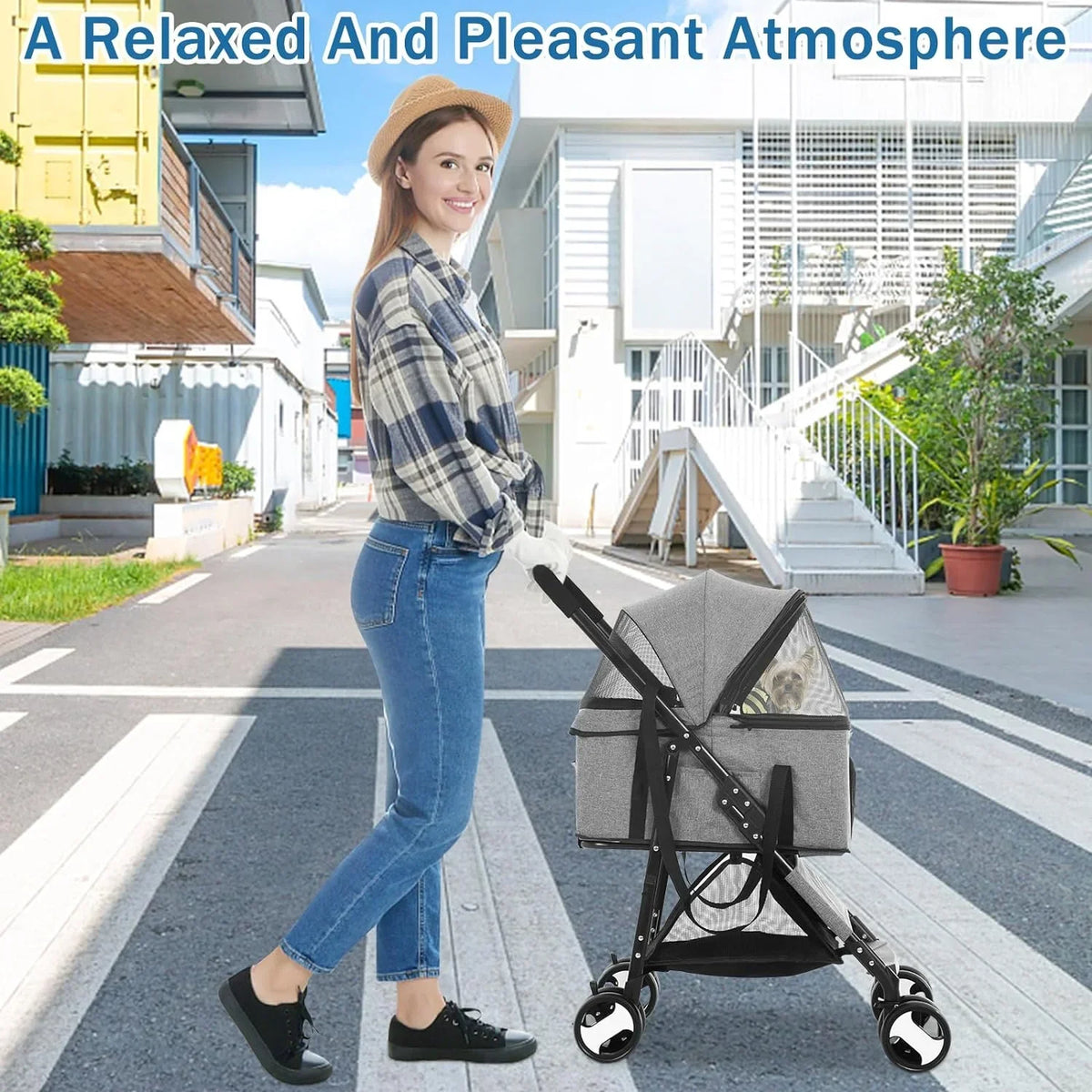 Dkeli 3-in-1 Folding Pet Stroller With Detachable Carrier And Car Seat, 44 Lbs
