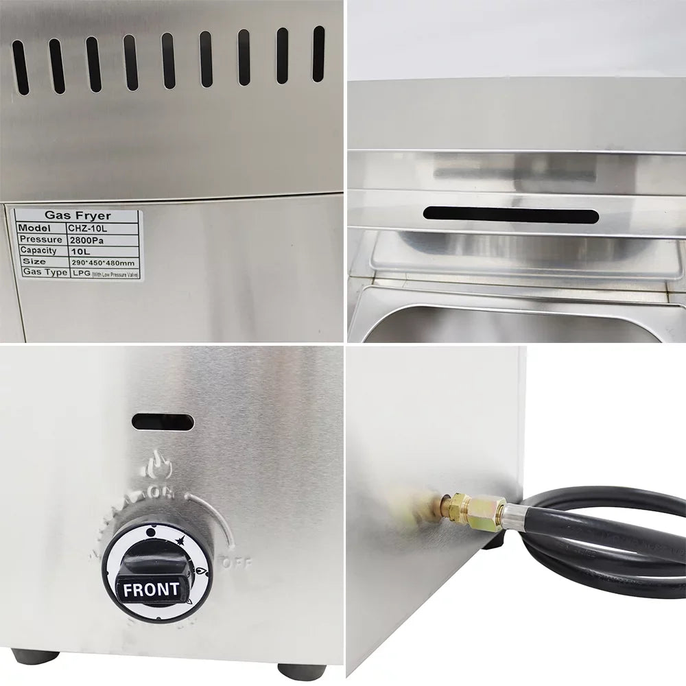 INTSUPERMAI Commercial Single-Tank Gas Deep Fryer, 6L, Stainless Steel