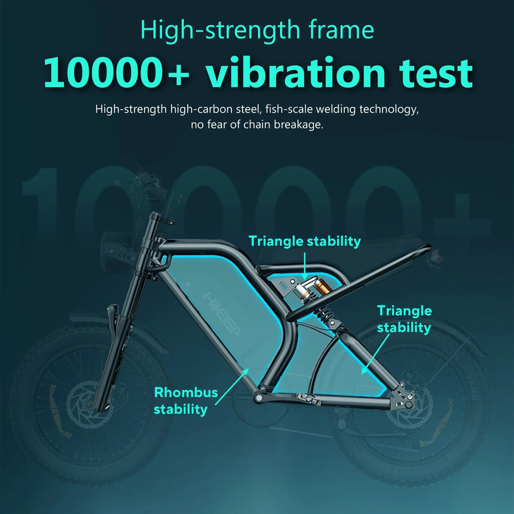 HiKeep Electric Mountain Bike, 20 inch Fat Tires, 48V 15Ah Battery - K6-L