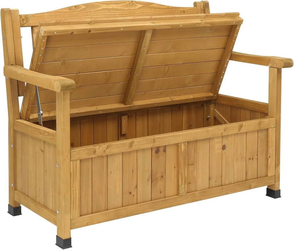 Outvita Outdoor Wood Storage Bench Loveseat With Armrests - 2 Person