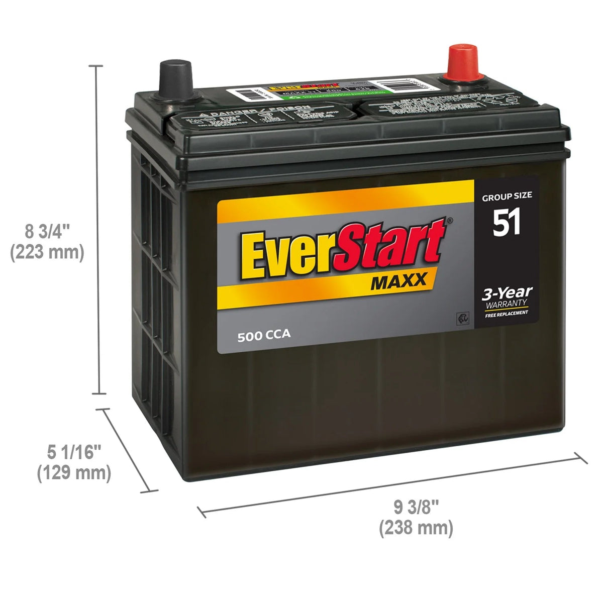EverStart Maxx Lead Acid Automotive Battery, Group Size 51, 12 Volt, 500 CCA