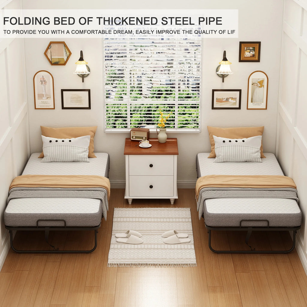 Folding Rollaway Guest Bed With 75in x 31in Cot Mattress And 5in Memory Foam